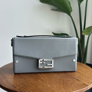 FENDI Baguette Soft Trunk Light Gray Leather Bag // discontinued
